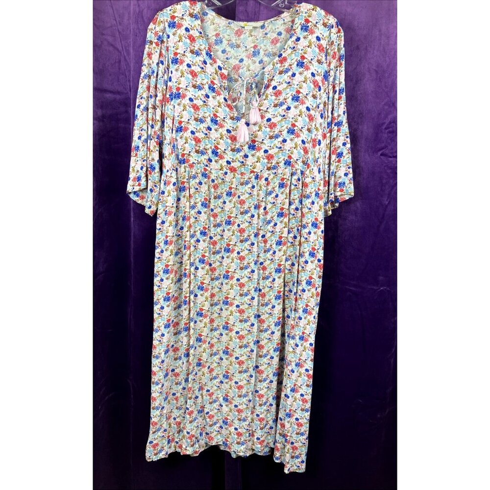 8 R Boden Micro Floral Viscose Tassel Dress Empire Waist Pockets